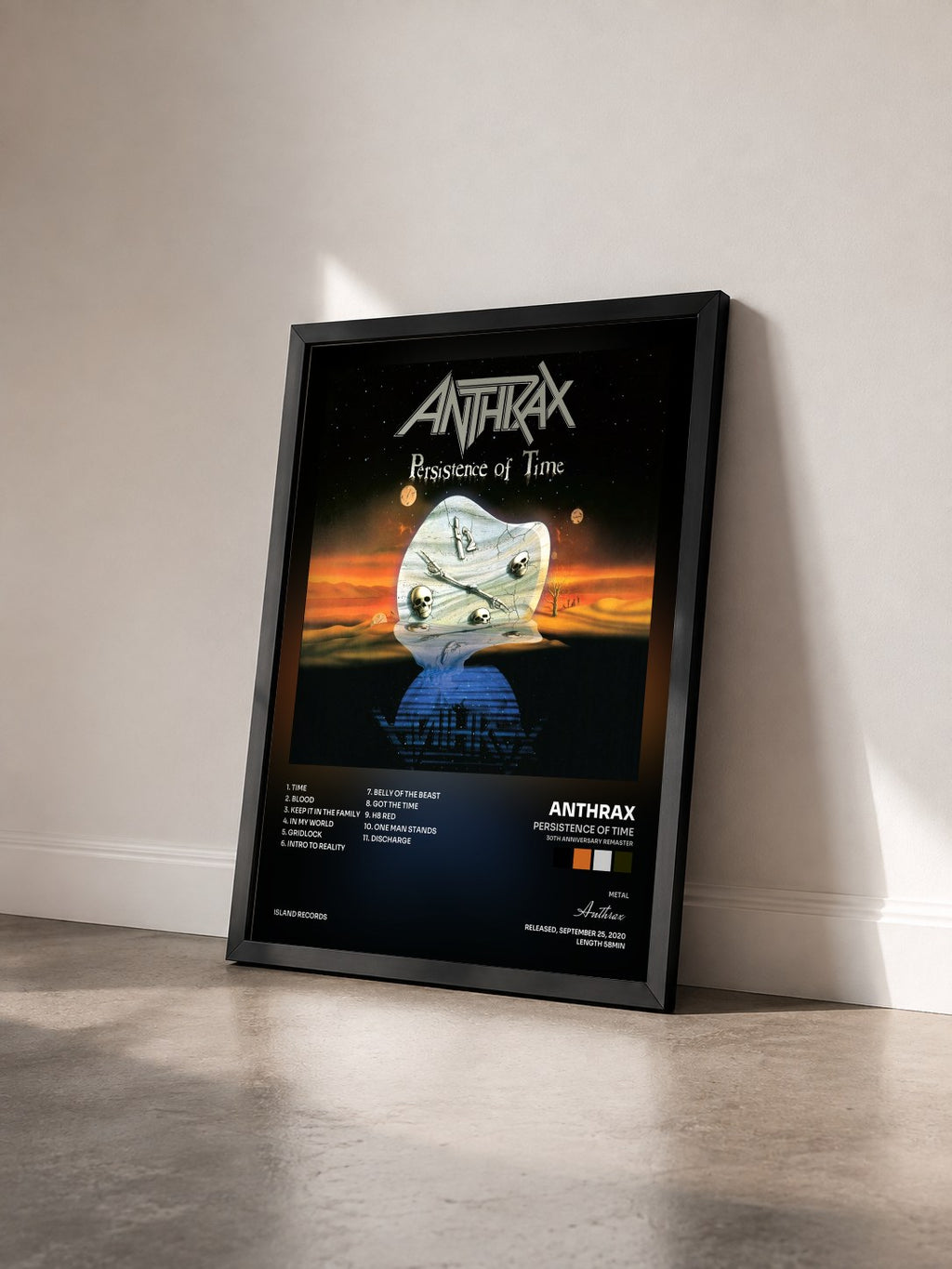 #noir Tableau de l'album Persistence Of Time (30th Anniversary Remaster) de Anthrax vu de trois quarts, cadre noir