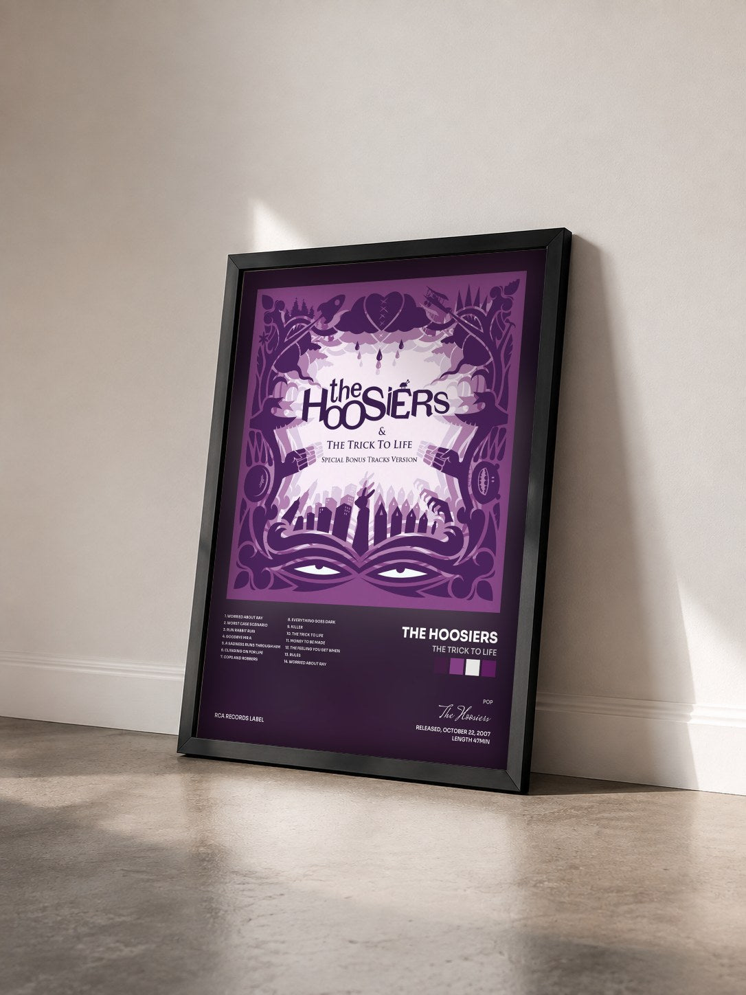 #noir Tableau de l'album The Trick To Life de The Hoosiers vu de trois quarts, cadre noir