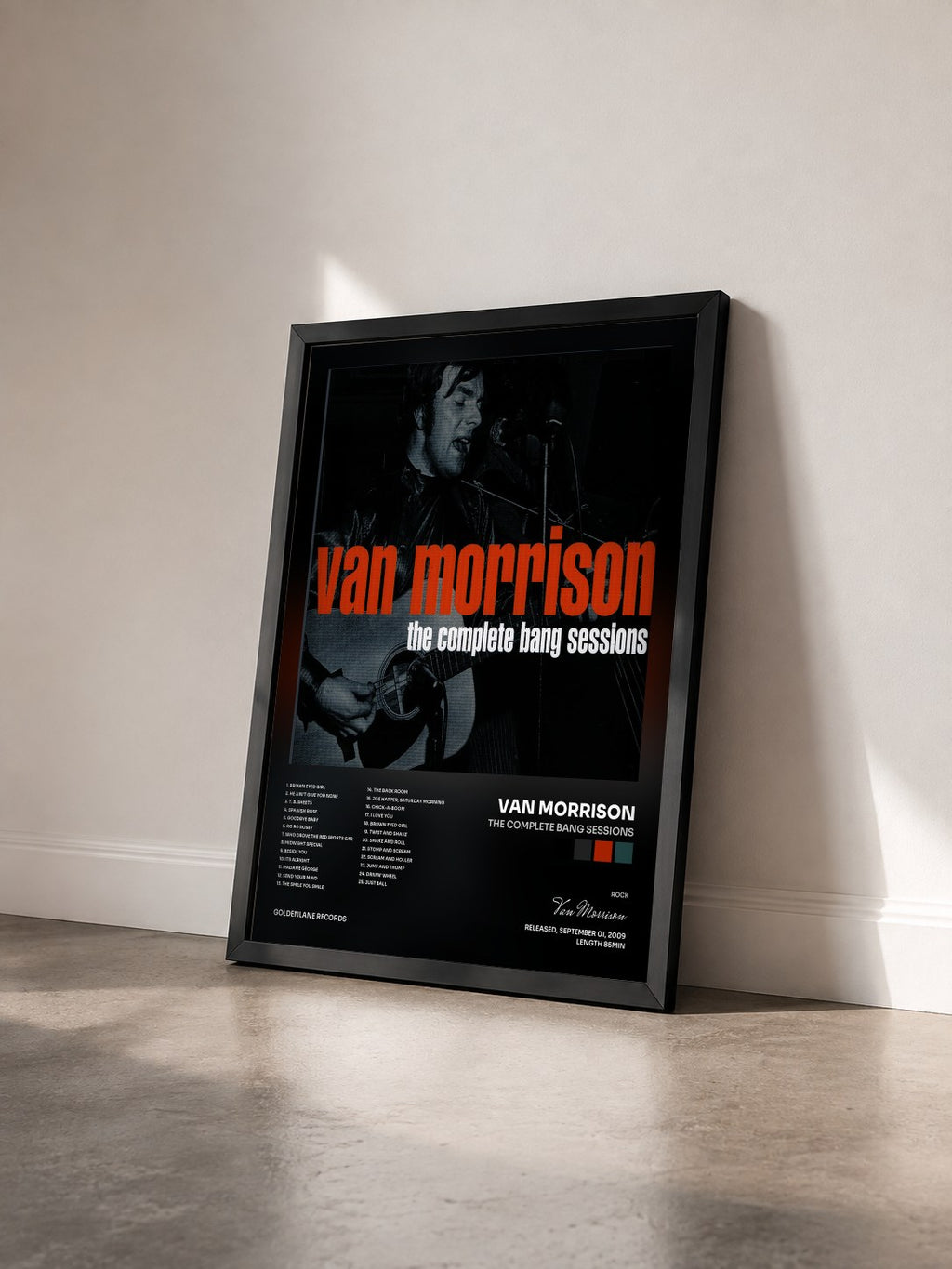 #noir Tableau de l'album The Complete Bang Sessions de Van Morrison vu de trois quarts, cadre noir