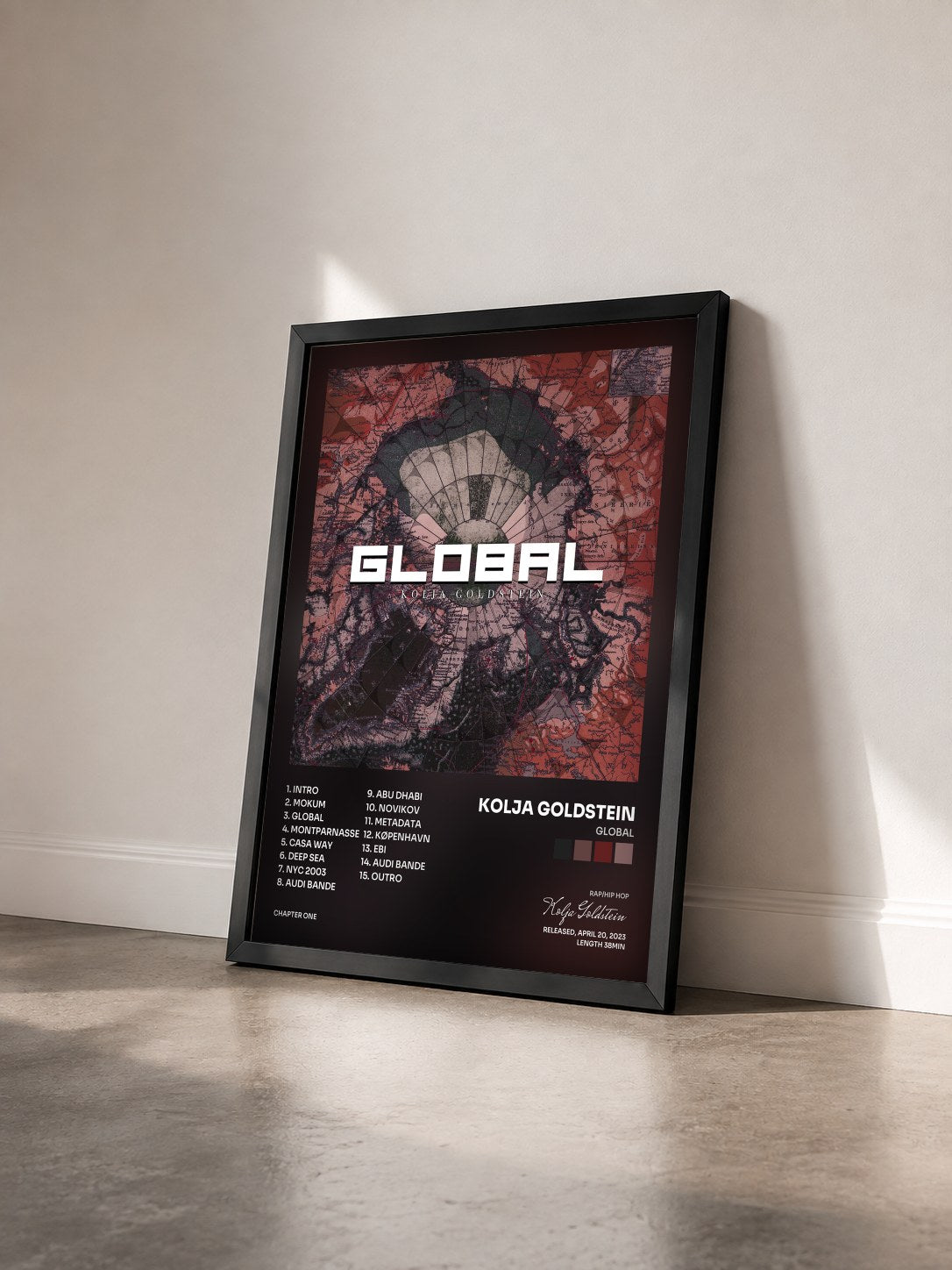 #noir Tableau de l'album GLOBAL de Kolja Goldstein vu de trois quarts, cadre noir