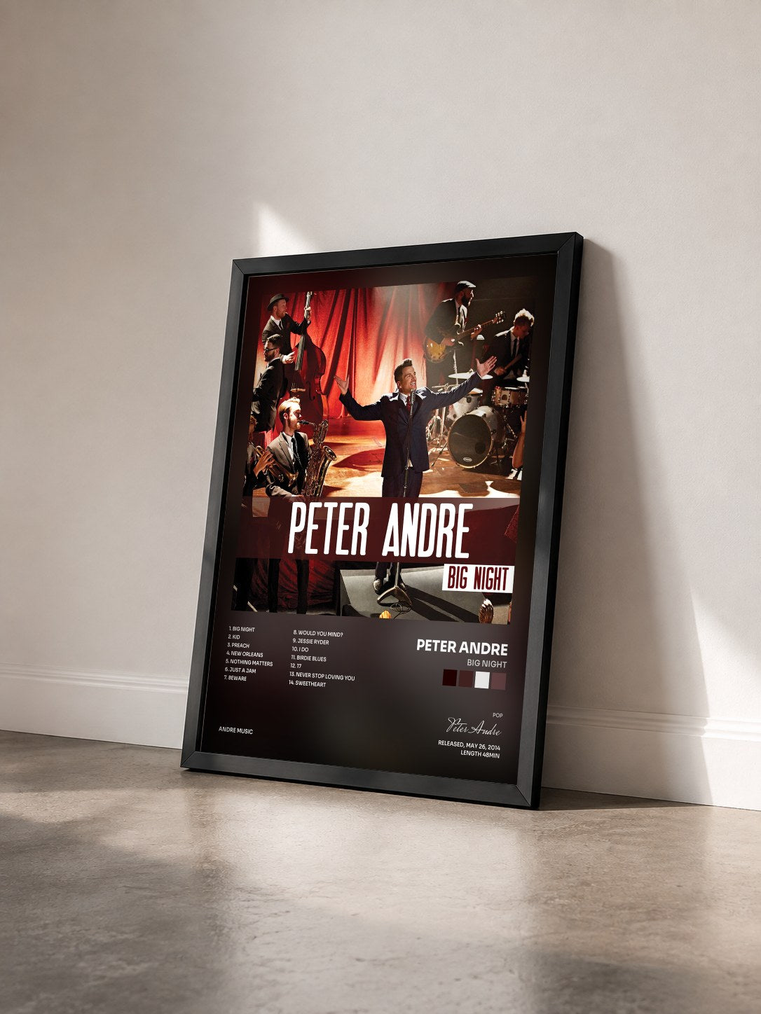 #noir Tableau de l'album Big Night de Peter Andre vu de trois quarts, cadre noir