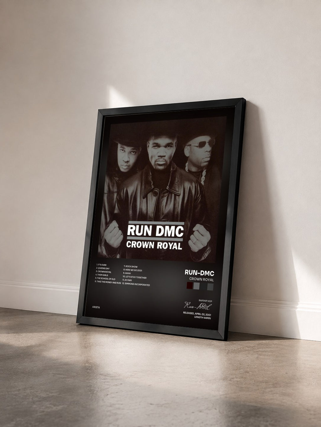 #noir Tableau de l'album Crown Royal de Run-DMC vu de trois quarts, cadre noir