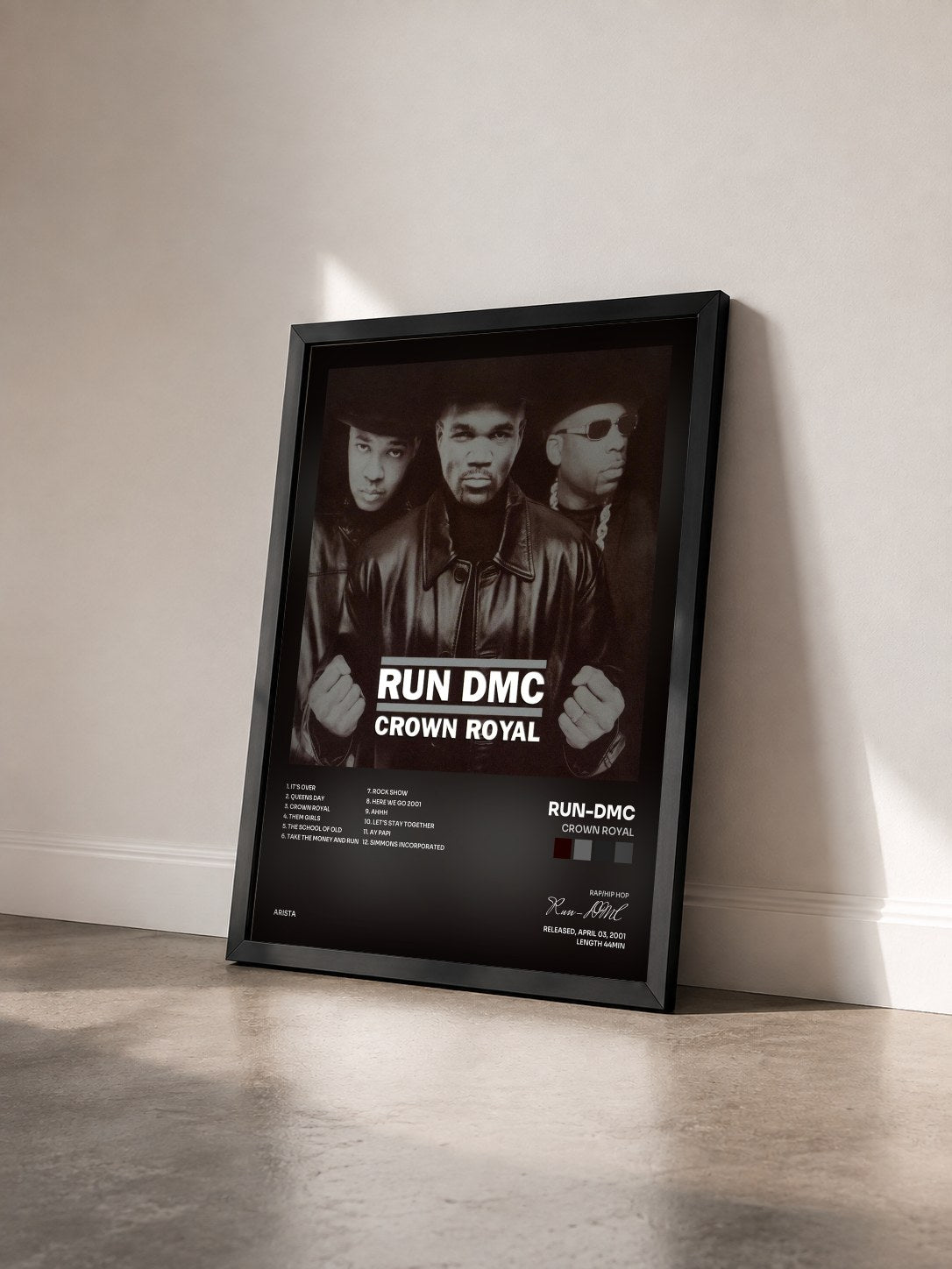 #noir Tableau de l'album Crown Royal de Run-DMC vu de trois quarts, cadre noir