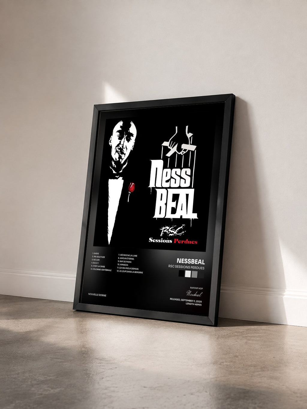 #noir Tableau de l'album RSC Sessions Perdues de Nessbeal vu de trois quarts, cadre noir