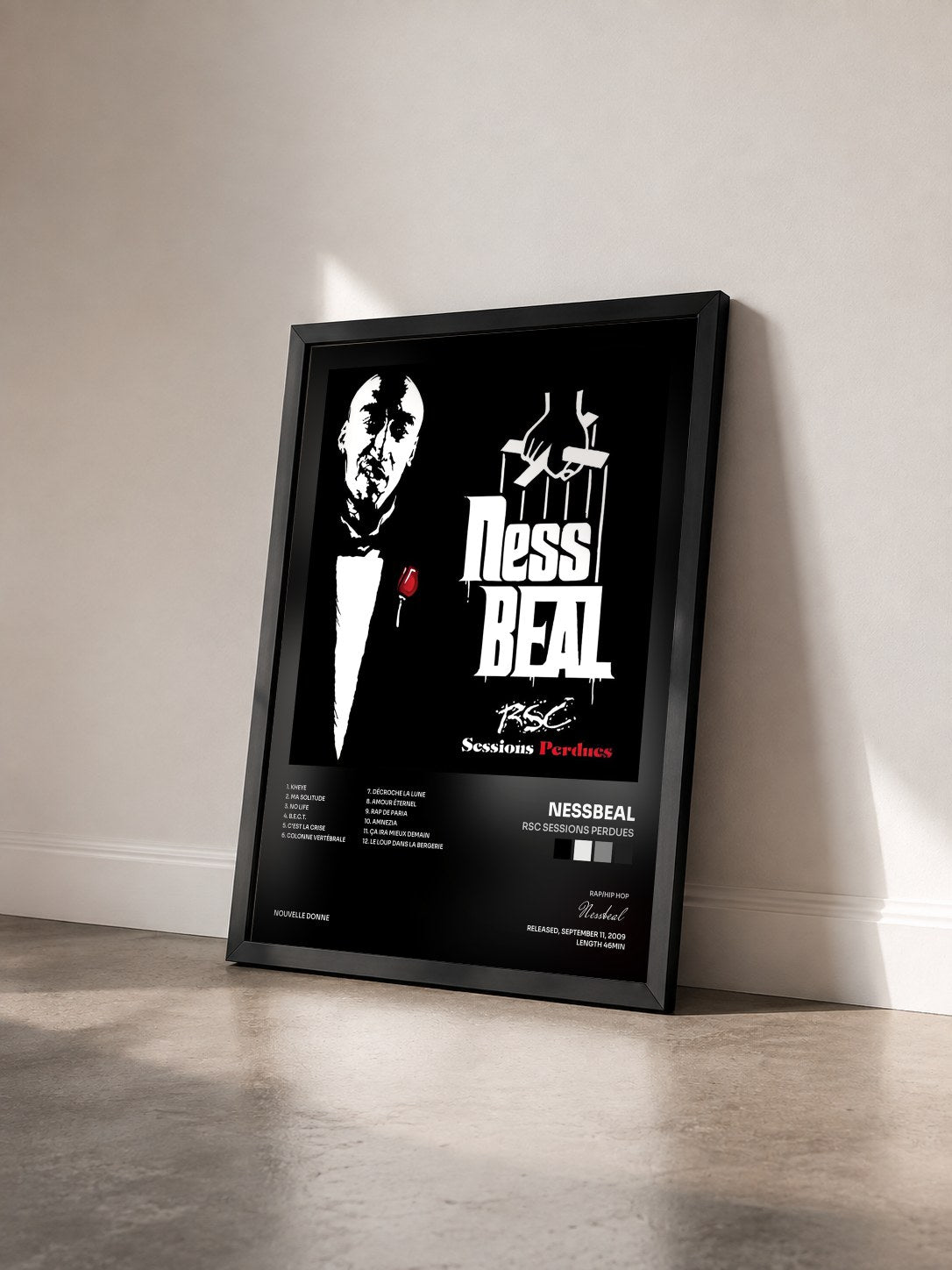 #noir Tableau de l'album RSC Sessions Perdues de Nessbeal vu de trois quarts, cadre noir