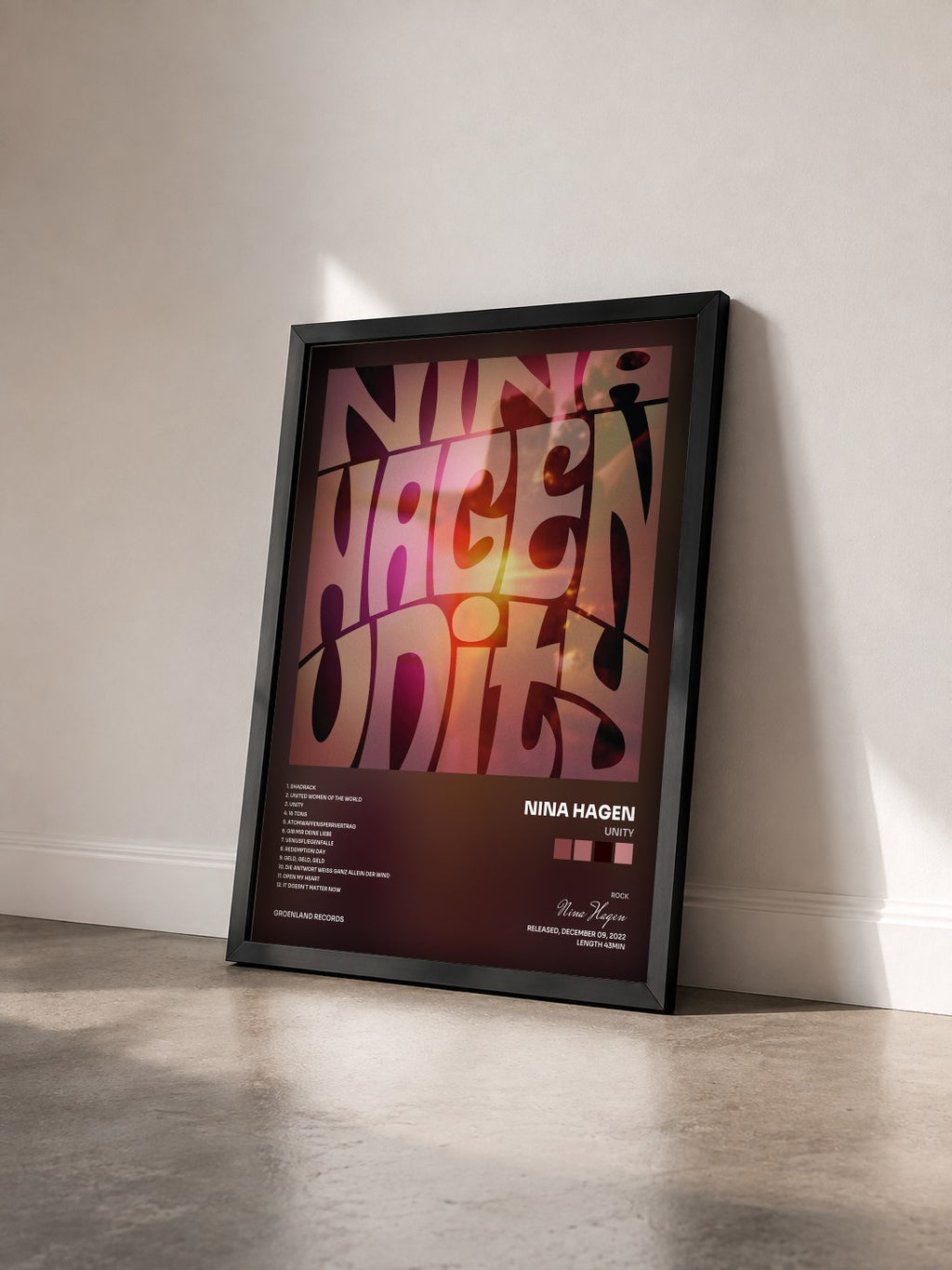 #noir Tableau de l'album Unity de Nina Hagen vu de trois quarts, cadre noir
