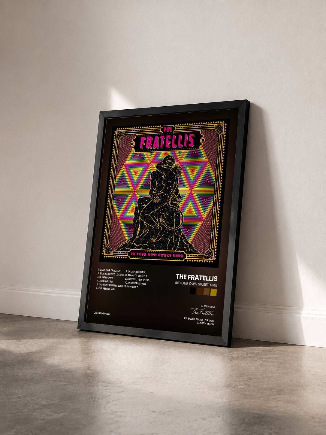 #noir Tableau de l'album In Your Own Sweet Time de The Fratellis vu de trois quarts, cadre noir