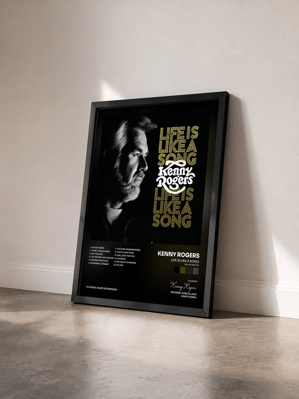 #noir Tableau de l'album Life Is Like A Song (Deluxe Edition) de Kenny Rogers vu de trois quarts, cadre noir