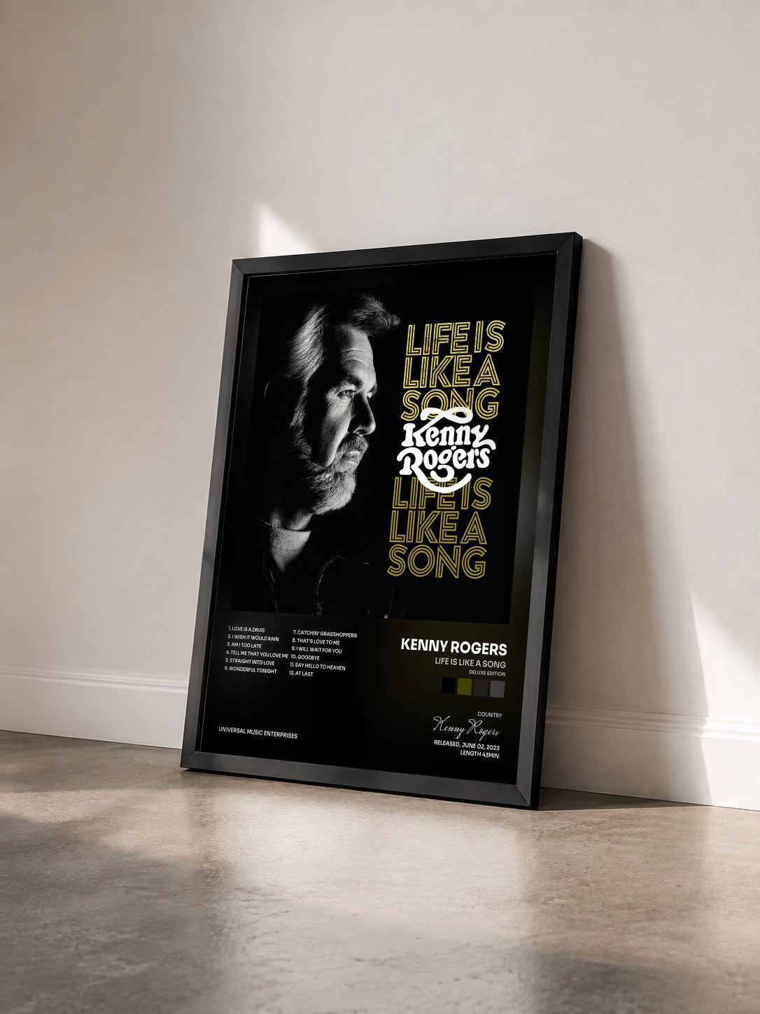 #noir Tableau de l'album Life Is Like A Song (Deluxe Edition) de Kenny Rogers vu de trois quarts, cadre noir