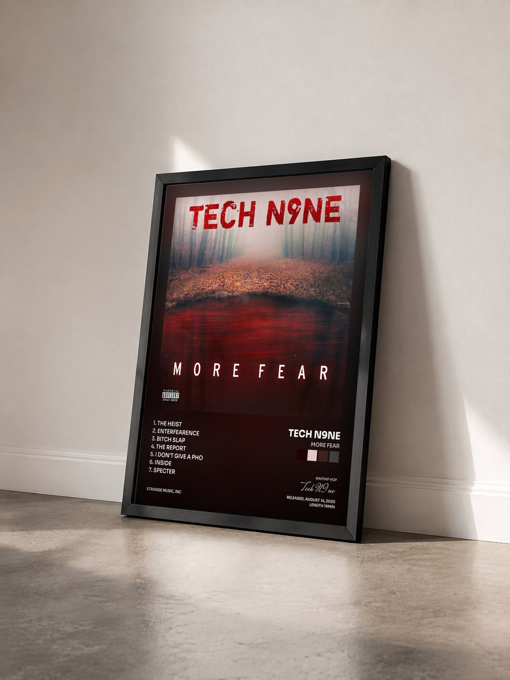 #noir Tableau de l'album MORE FEAR de Tech N9ne vu de trois quarts, cadre noir
