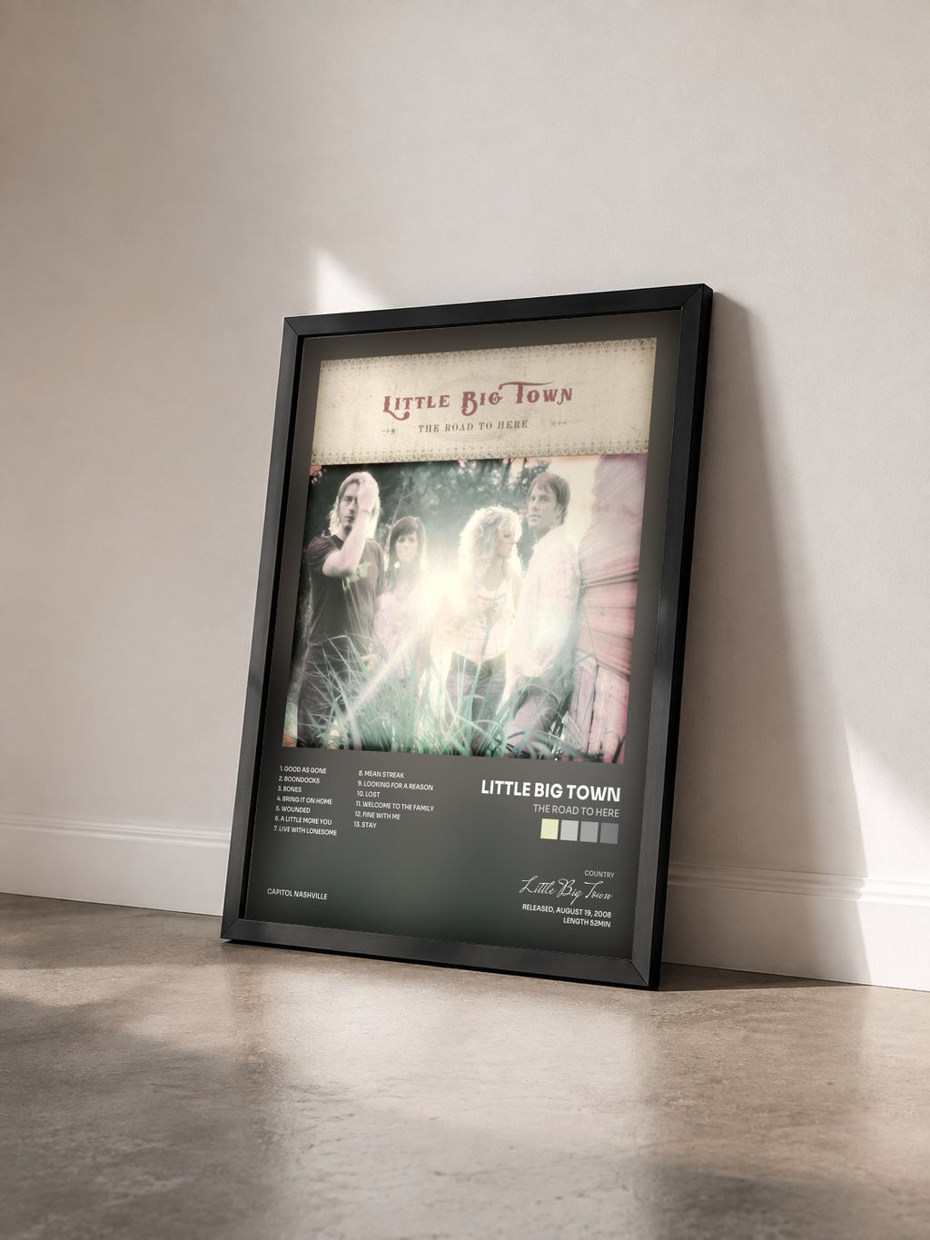 #noir Tableau de l'album The Road To Here de Little Big Town vu de trois quarts, cadre noir