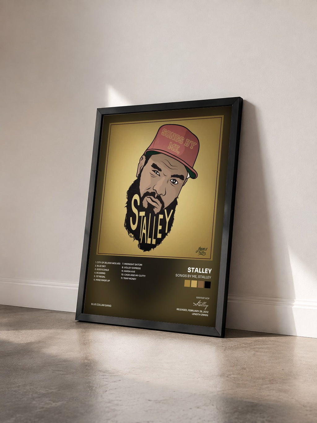 #noir Tableau de l'album Songs by Me, Stalley de Stalley vu de trois quarts, cadre noir