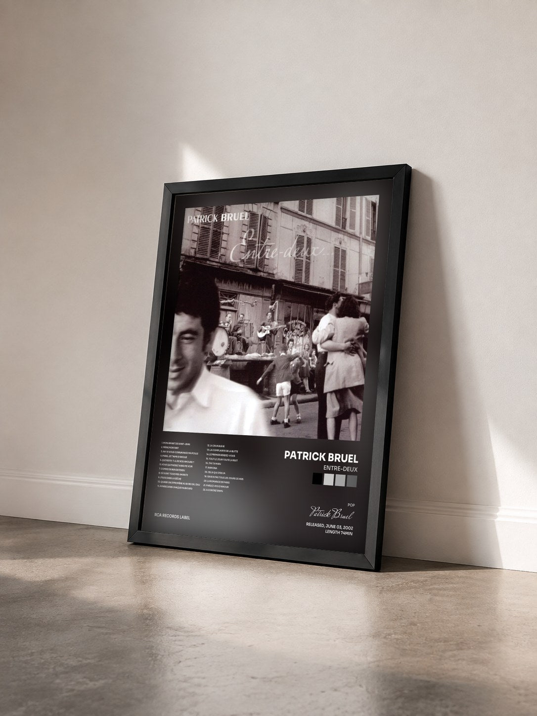 #noir Tableau de l'album Entre-deux de Patrick Bruel vu de trois quarts, cadre noir