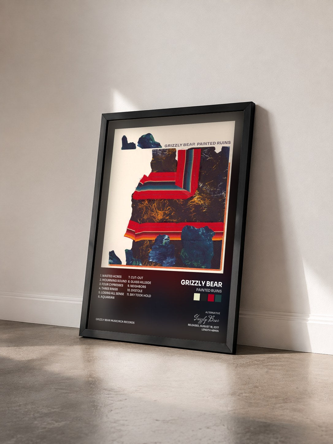#noir Tableau de l'album Painted Ruins de Grizzly Bear vu de trois quarts, cadre noir