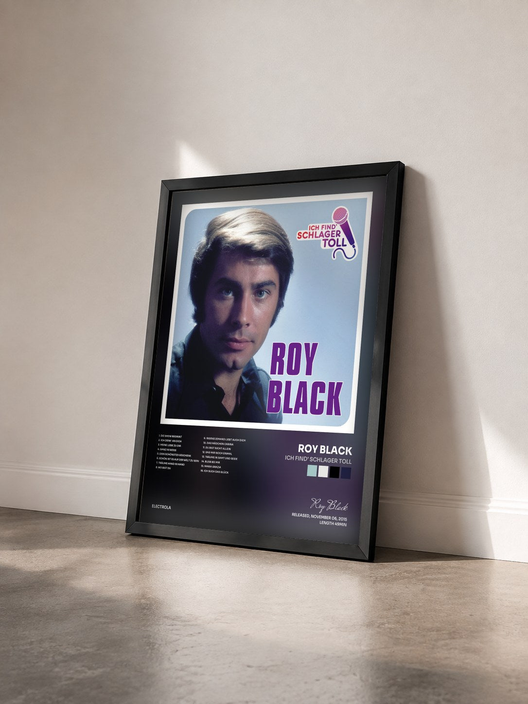 #noir Tableau de l'album Ich find' Schlager toll de Roy Black vu de trois quarts, cadre noir