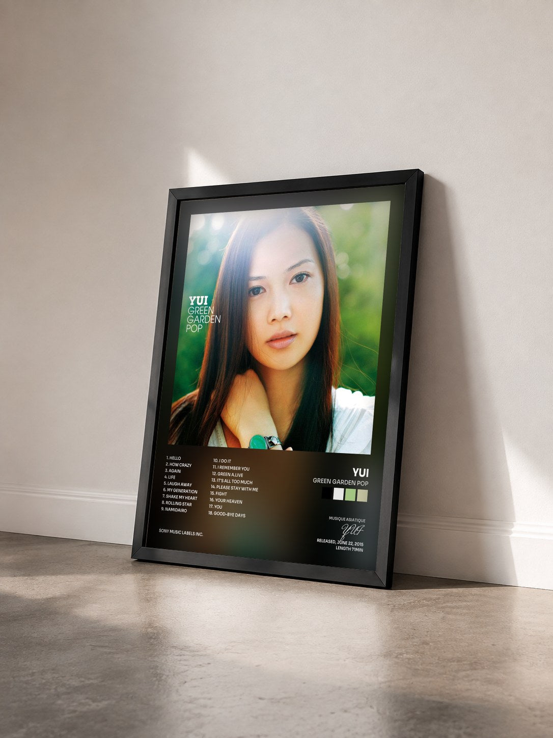 #noir Tableau de l'album Green Garden Pop de YUI vu de trois quarts, cadre noir