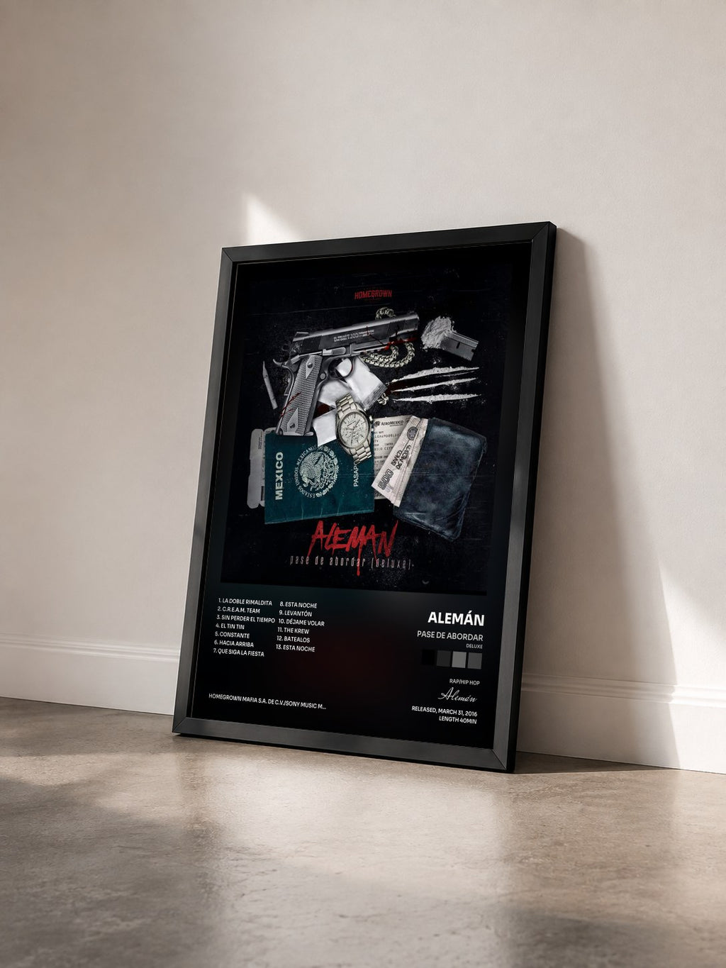 #noir Tableau de l'album Pase de Abordar (Deluxe) de Alemán vu de trois quarts, cadre noir