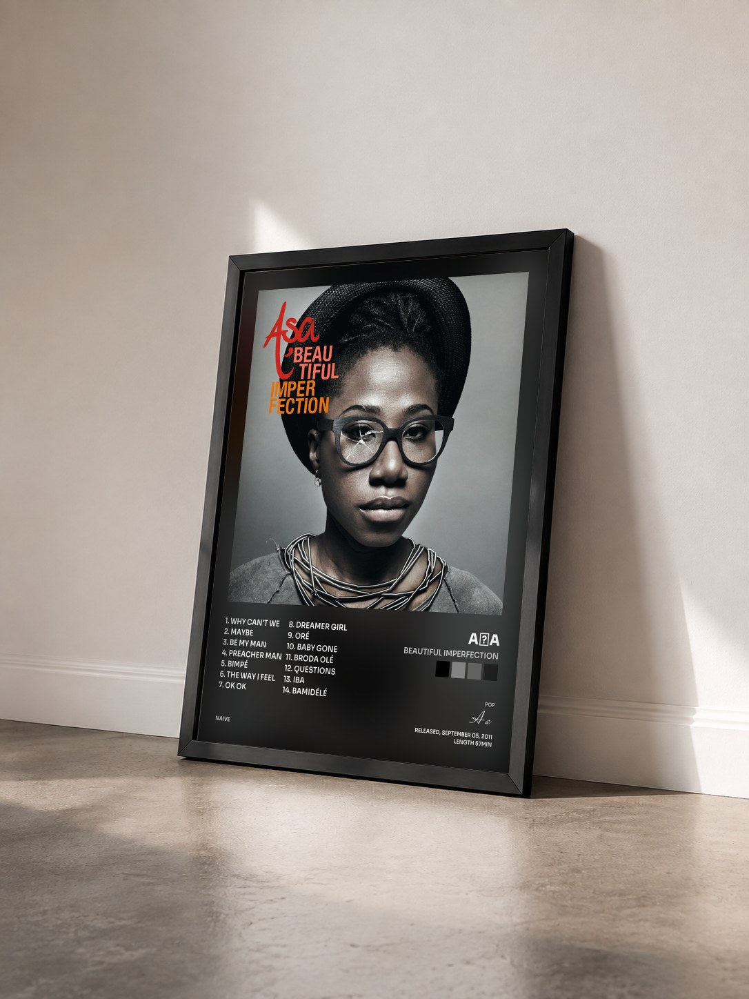 #noir Tableau de l'album Beautiful Imperfection de Aṣa vu de trois quarts, cadre noir