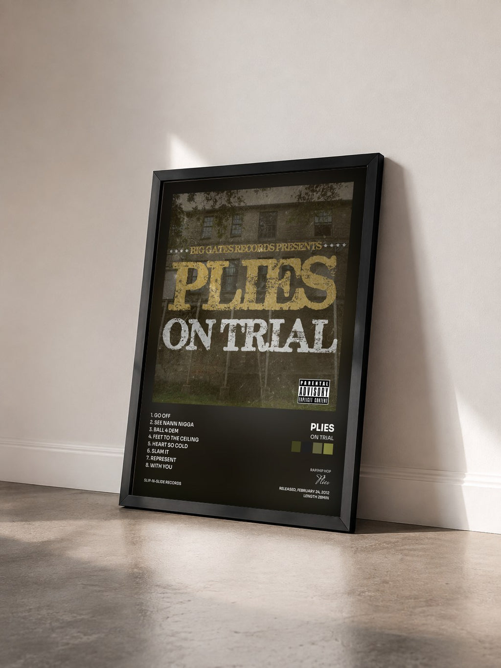 #noir Tableau de l'album On Trial de Plies vu de trois quarts, cadre noir