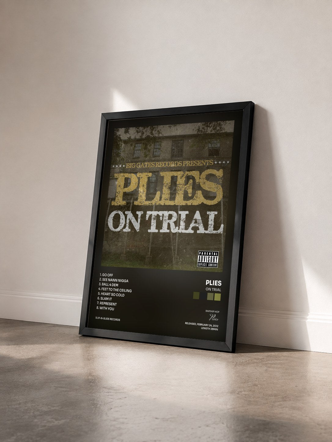 #noir Tableau de l'album On Trial de Plies vu de trois quarts, cadre noir