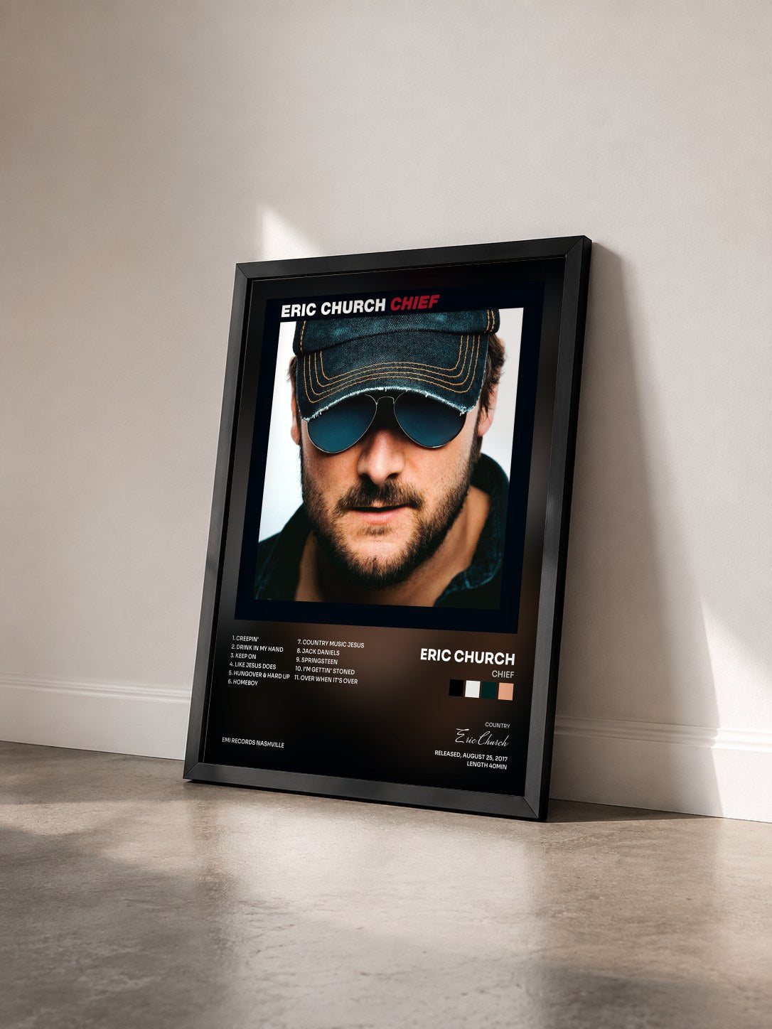 #noir Tableau de l'album Chief de Eric Church vu de trois quarts, cadre noir