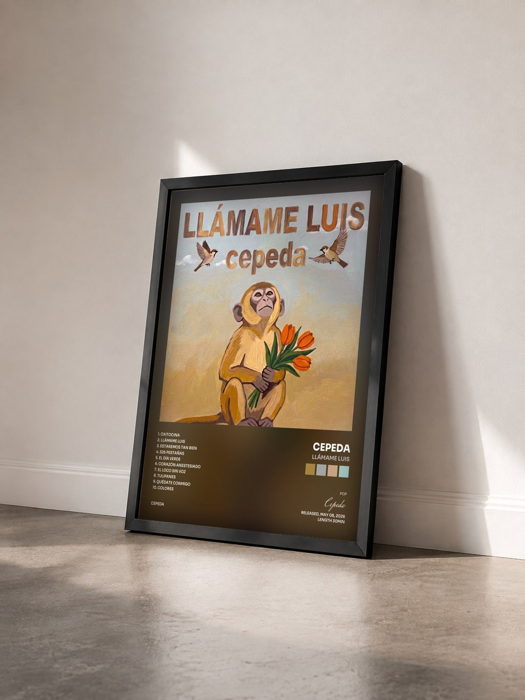 #noir Tableau de l'album Llámame Luis de Cepeda vu de trois quarts, cadre noir