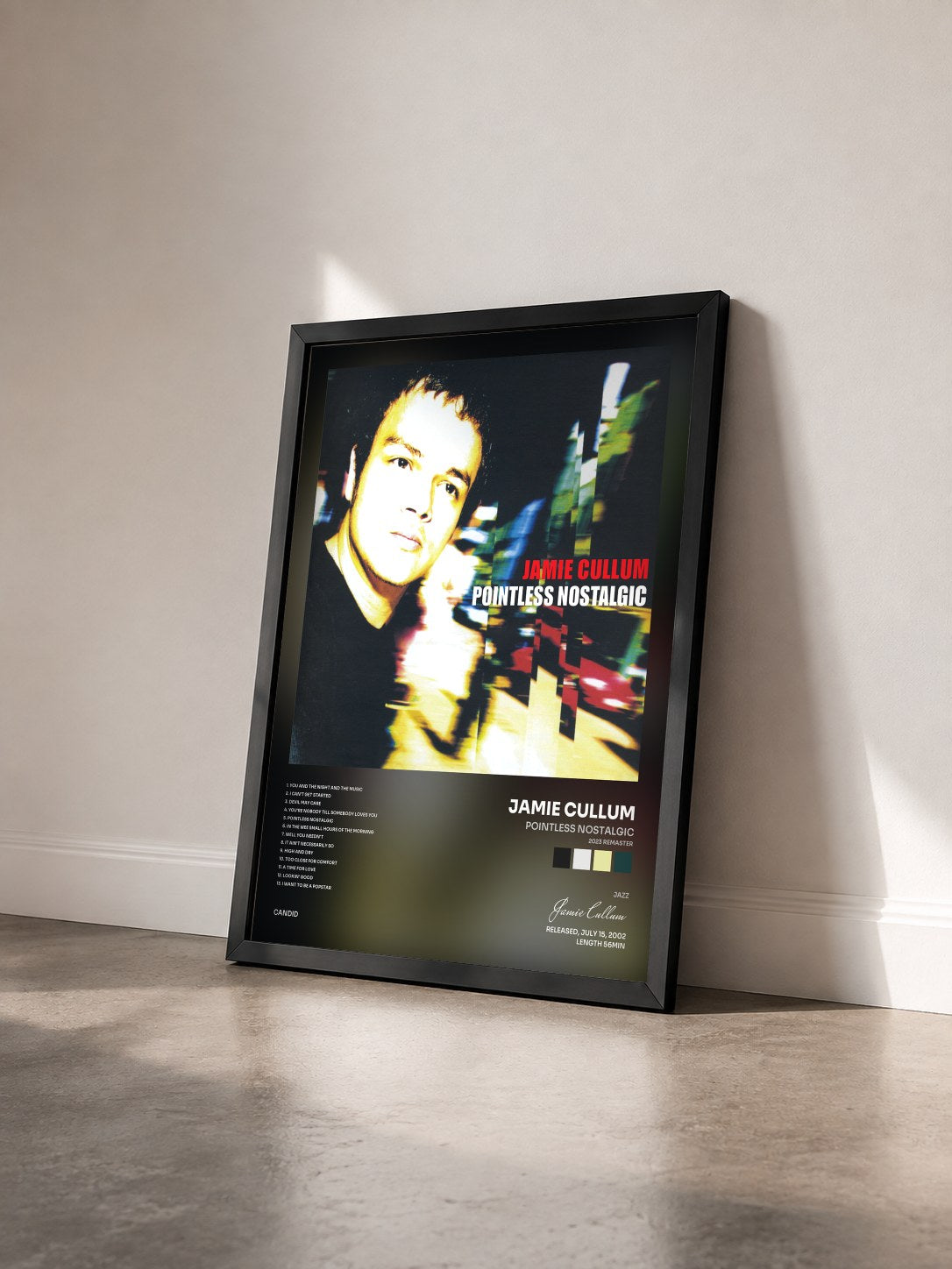 #noir Tableau de l'album Pointless Nostalgic (2023 Remaster) de Jamie Cullum vu de trois quarts, cadre noir