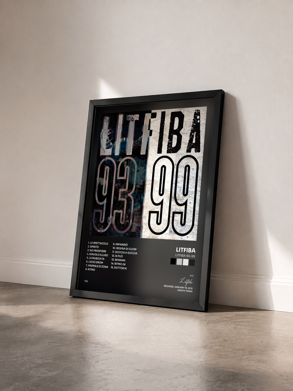 #noir Tableau de l'album LITFIBA 93-99 de Litfiba vu de trois quarts, cadre noir