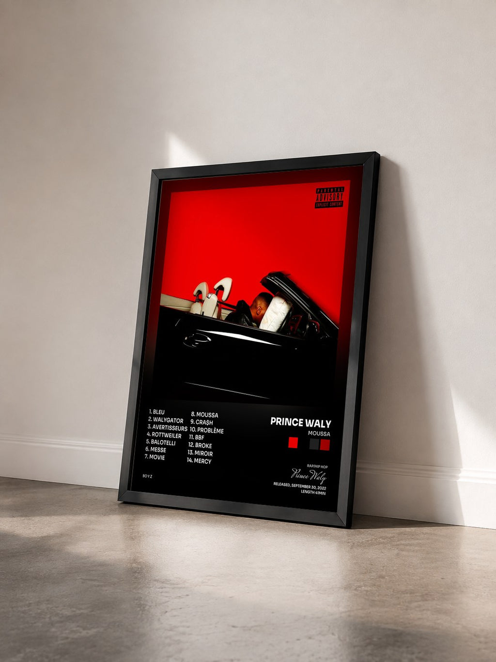 #noir Tableau de l'album Moussa de Prince Waly vu de trois quarts, cadre noir