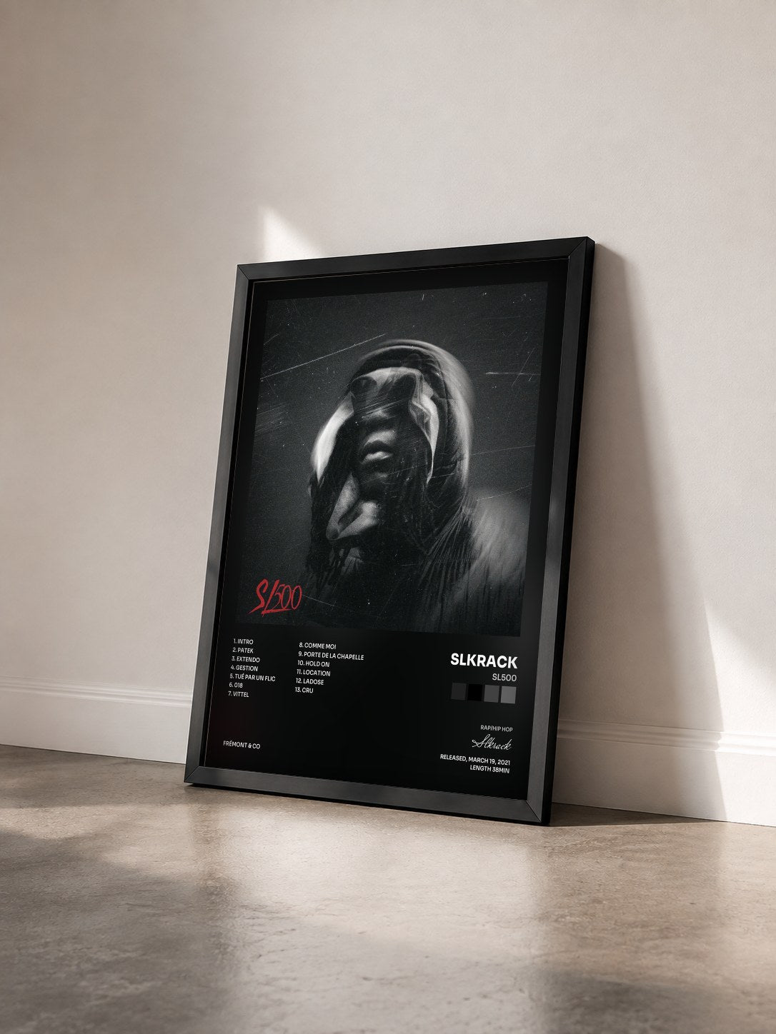 #noir Tableau de l'album SL500 de Slkrack vu de trois quarts, cadre noir
