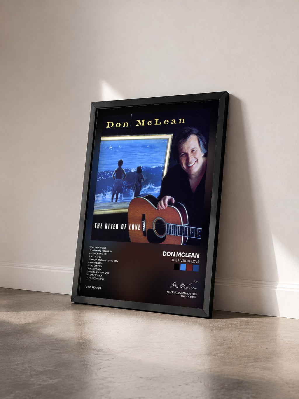 #noir Tableau de l'album The River Of Love de Don McLean vu de trois quarts, cadre noir