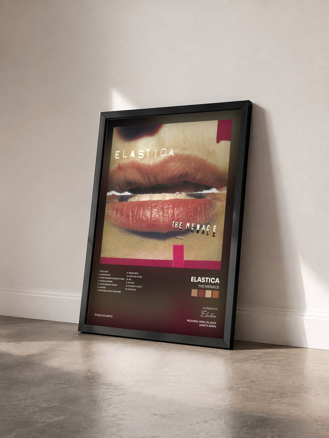 #noir Tableau de l'album The Menace de Elastica vu de trois quarts, cadre noir