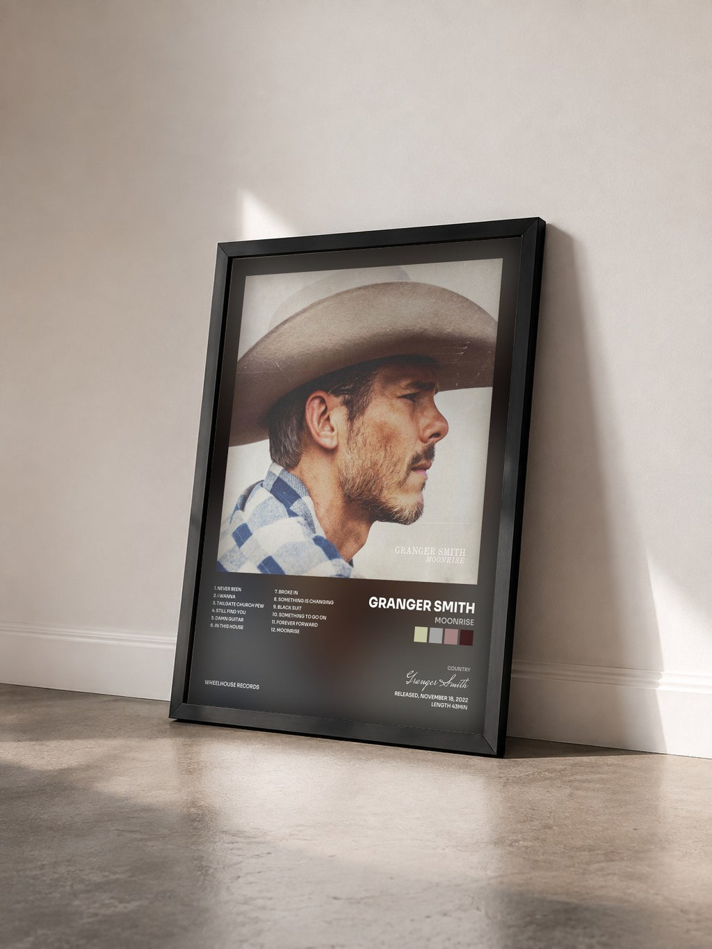 #noir Tableau de l'album Moonrise de Granger Smith vu de trois quarts, cadre noir