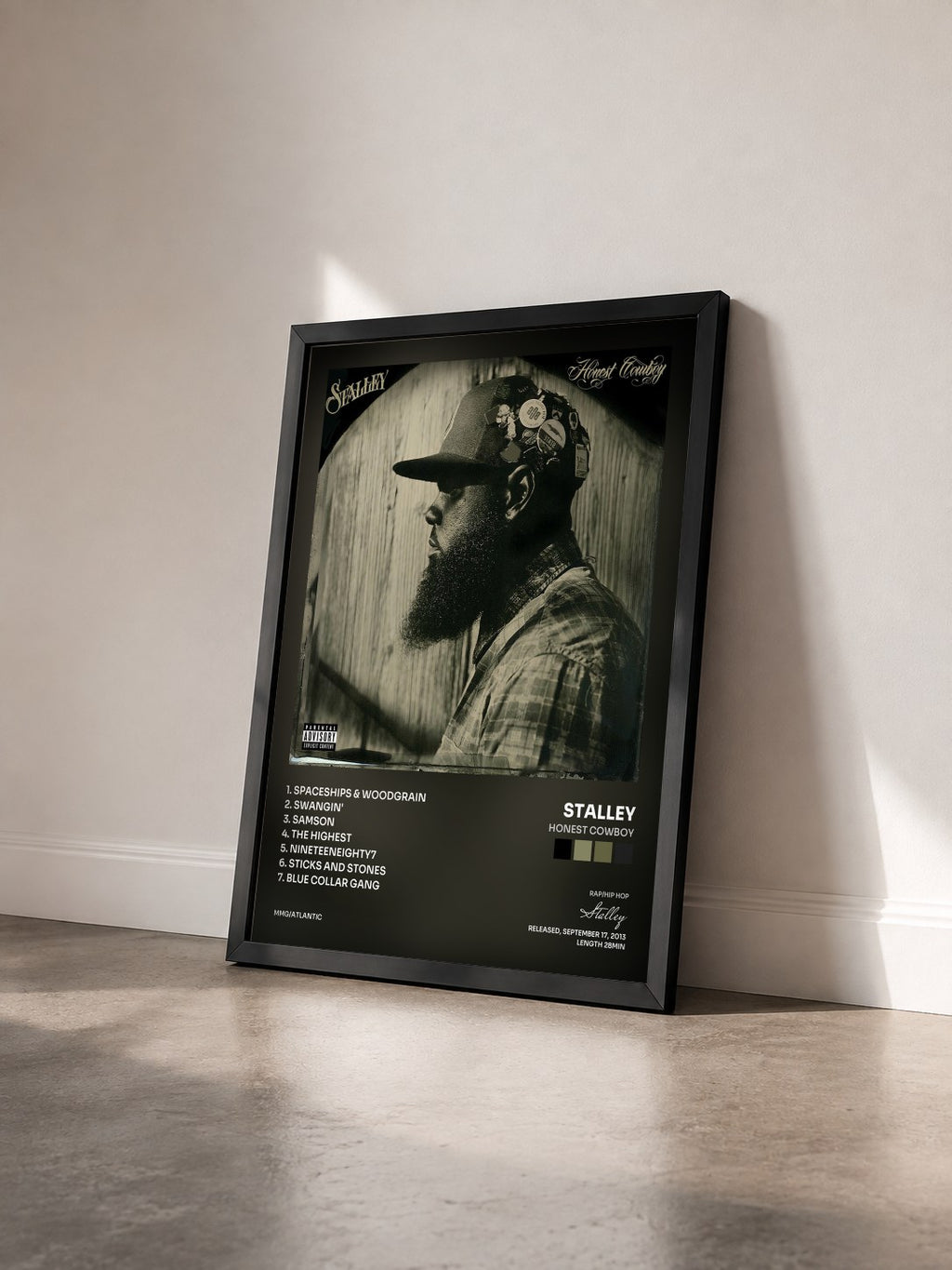 #noir Tableau de l'album Honest Cowboy de Stalley vu de trois quarts, cadre noir