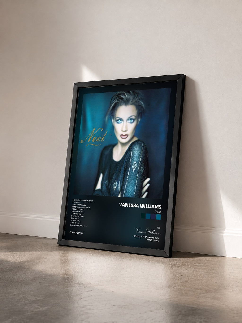 #noir Tableau de l'album Next de Vanessa Williams vu de trois quarts, cadre noir