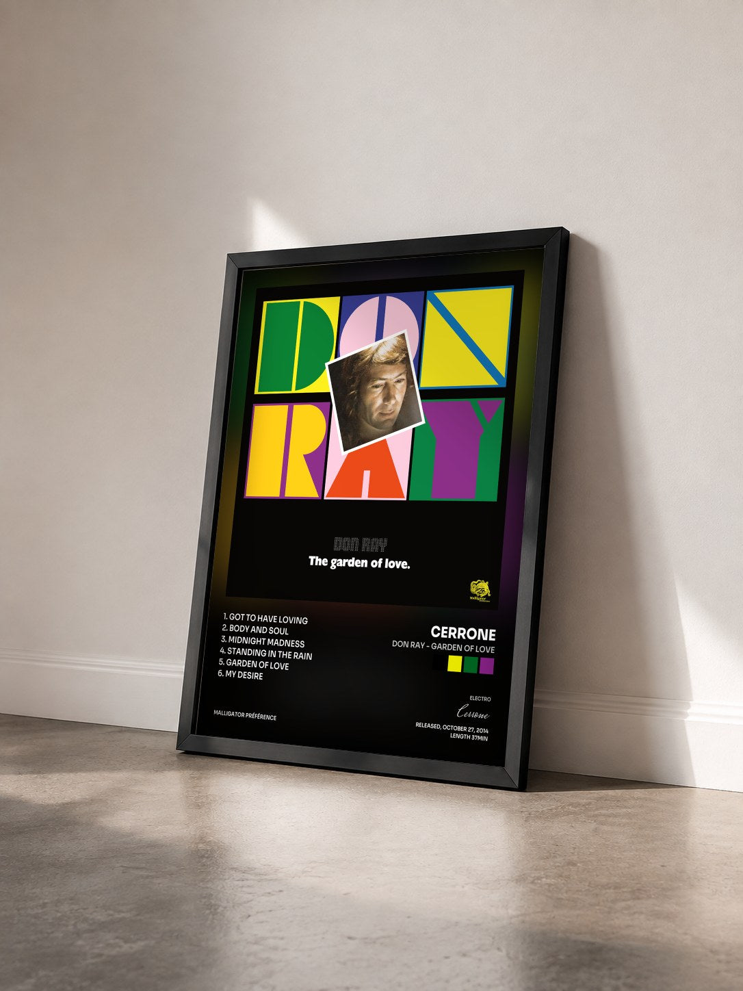 #noir Tableau de l'album Don Ray - Garden of Love de Cerrone vu de trois quarts, cadre noir