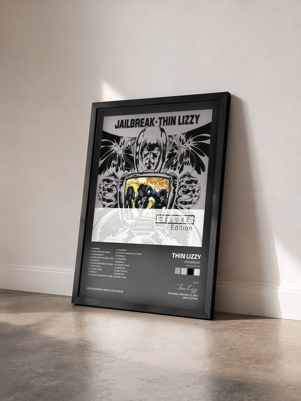 #noir Tableau de l'album Jailbreak (Deluxe Edition) de Thin Lizzy vu de trois quarts, cadre noir