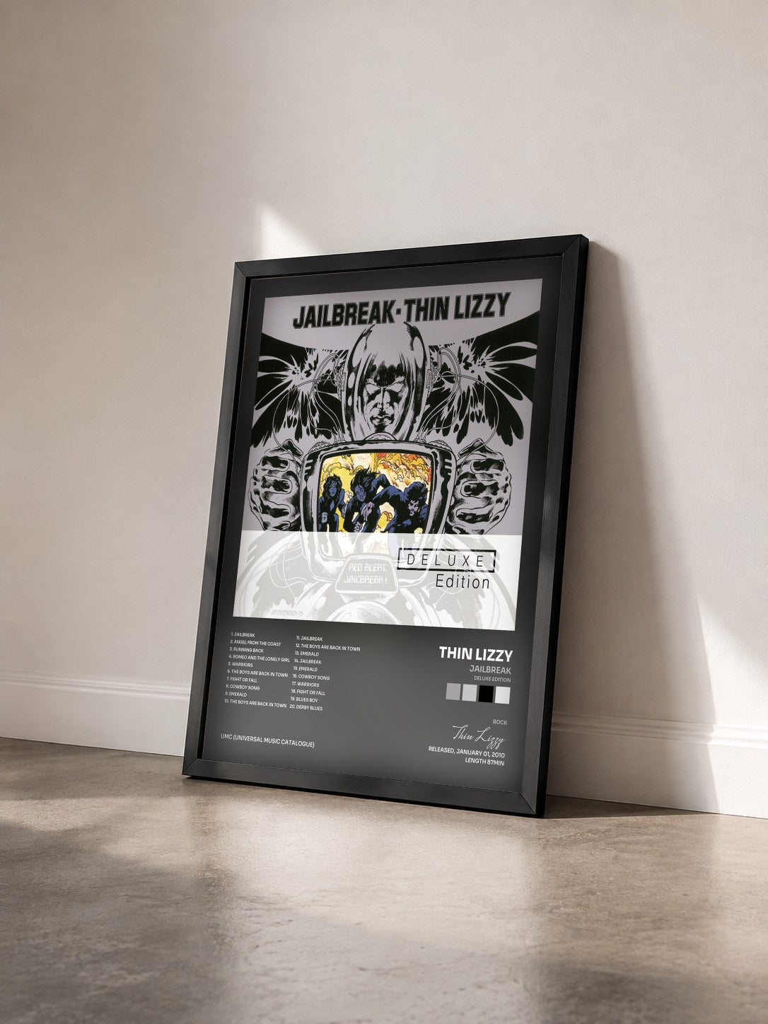#noir Tableau de l'album Jailbreak (Deluxe Edition) de Thin Lizzy vu de trois quarts, cadre noir