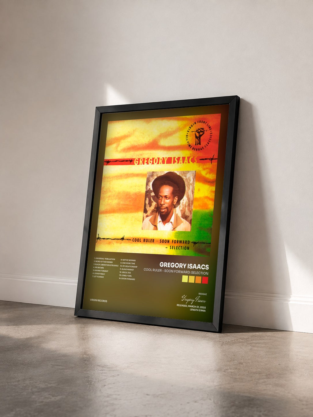 #noir Tableau de l'album Cool Ruler - Soon Forward: Selection de Gregory Isaacs vu de trois quarts, cadre noir