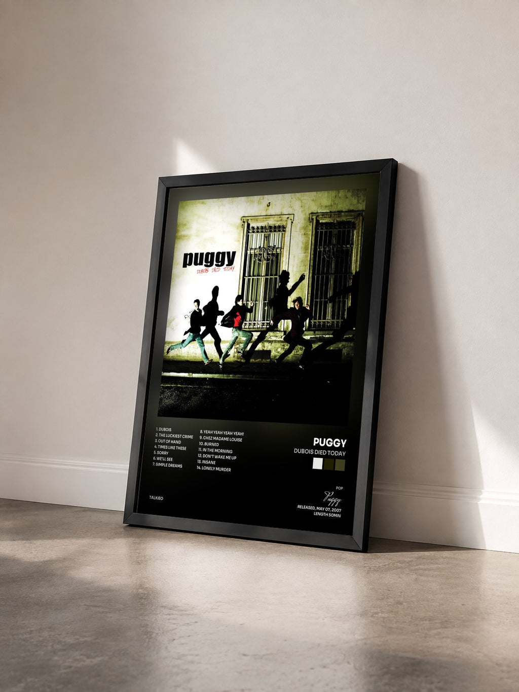 #noir Tableau de l'album Dubois Died Today de Puggy vu de trois quarts, cadre noir