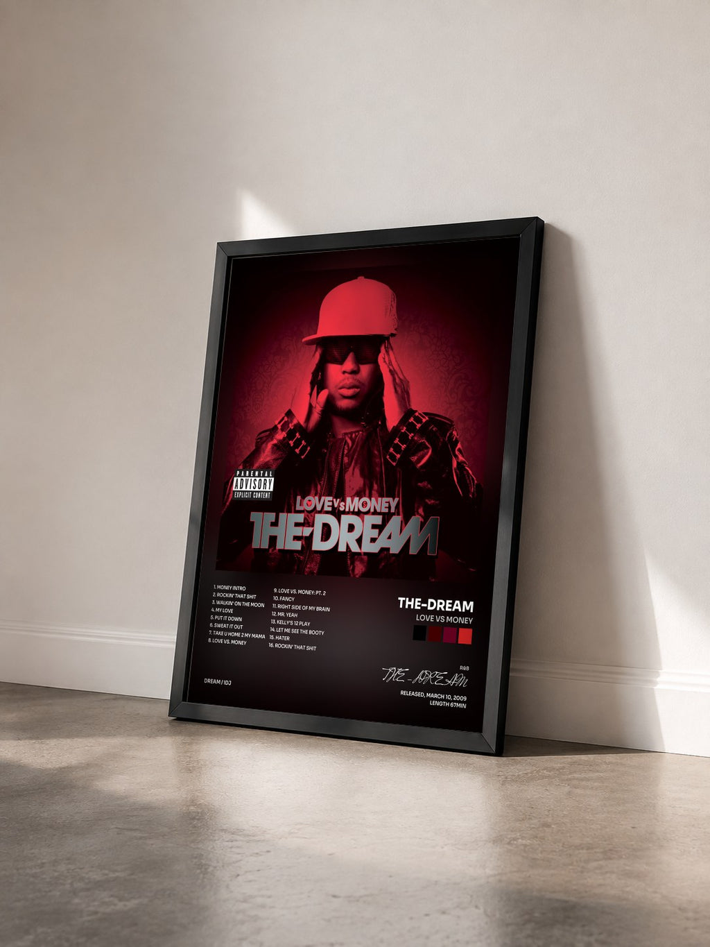 #noir Tableau de l'album Love Vs Money de THE-DREAM vu de trois quarts, cadre noir