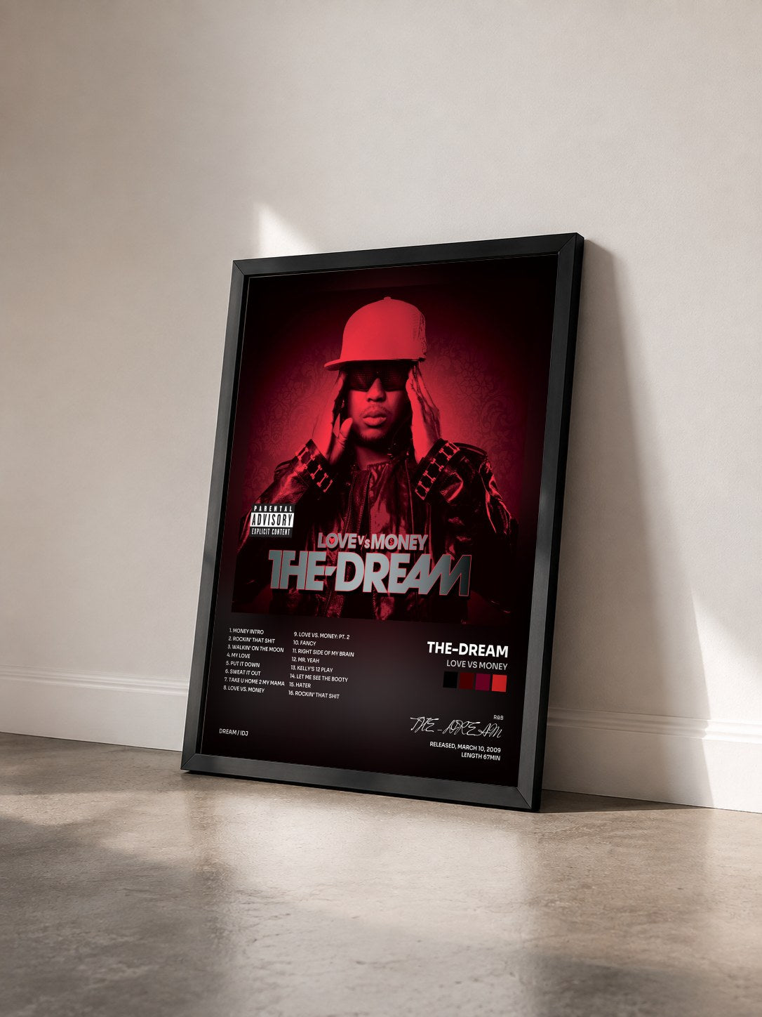 #noir Tableau de l'album Love Vs Money de THE-DREAM vu de trois quarts, cadre noir