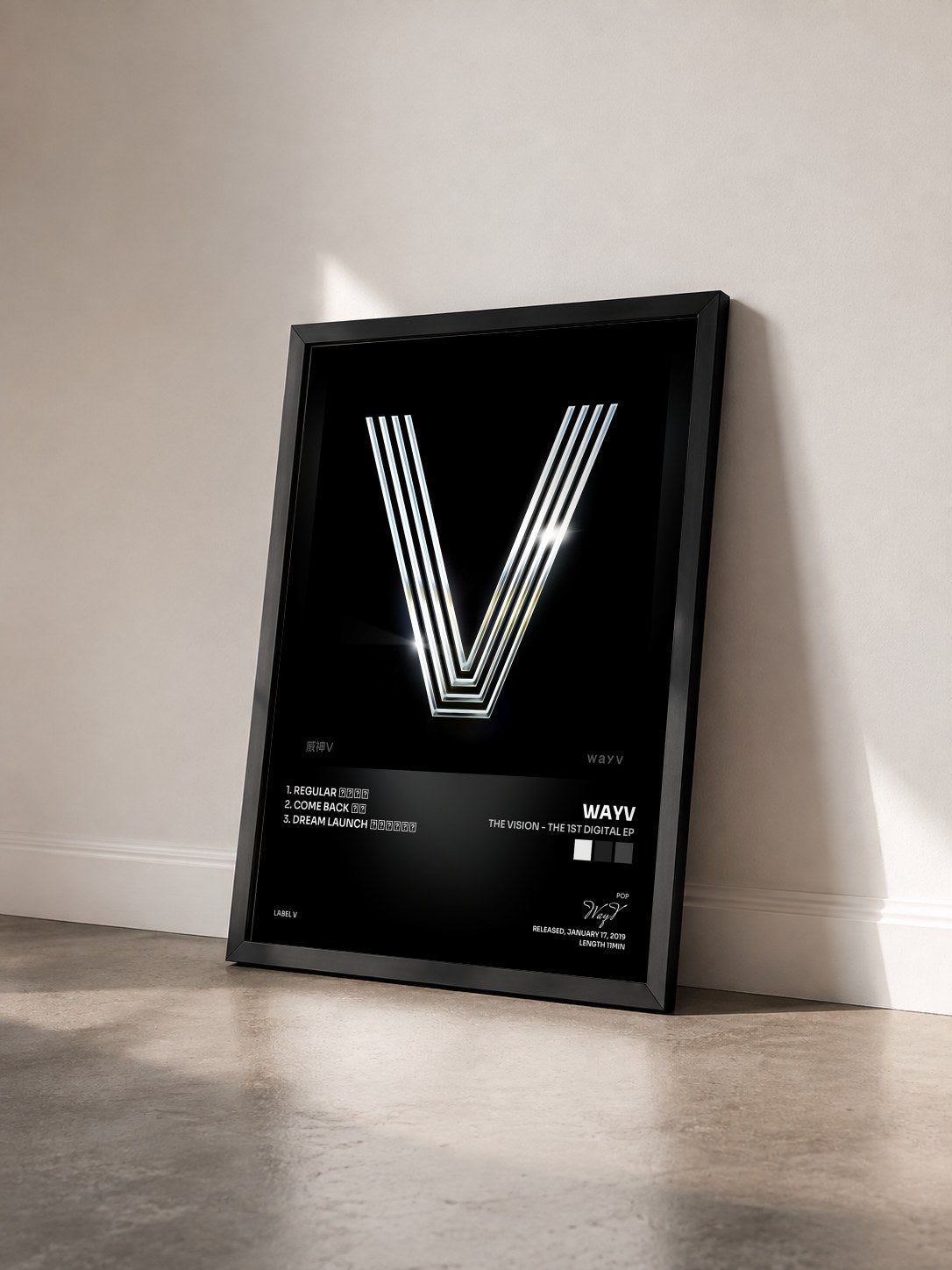#noir Tableau de l'album The Vision - The 1st Digital EP de WayV vu de trois quarts, cadre noir