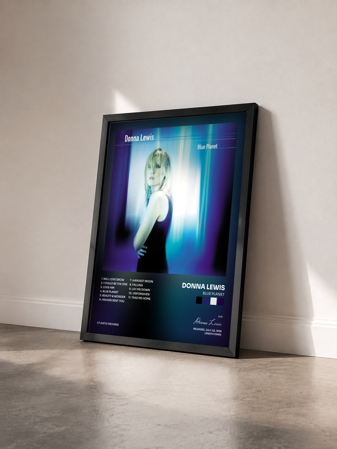 #noir Tableau de l'album Blue Planet de Donna Lewis vu de trois quarts, cadre noir