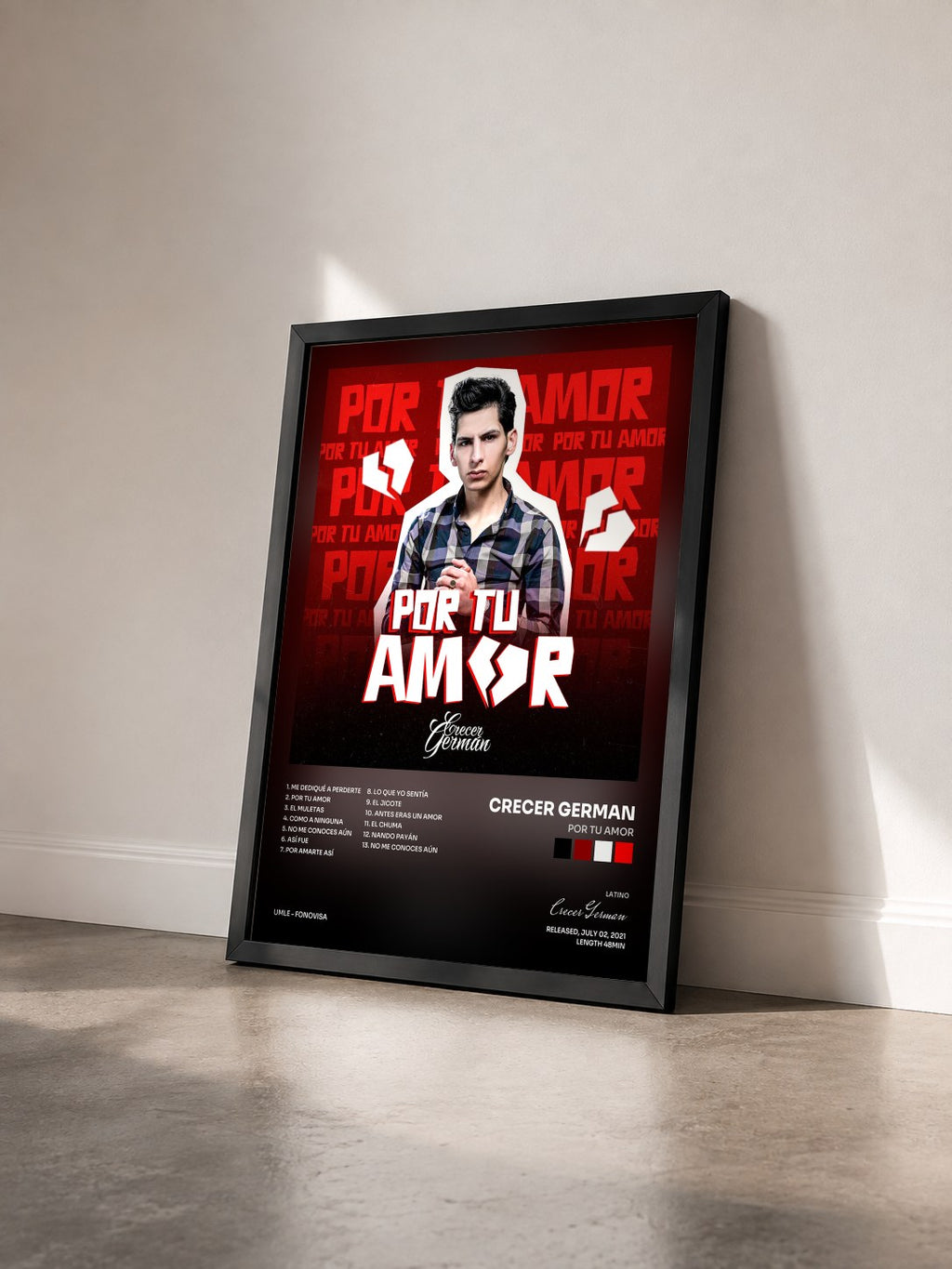 #noir Tableau de l'album Por Tu Amor de Crecer German vu de trois quarts, cadre noir