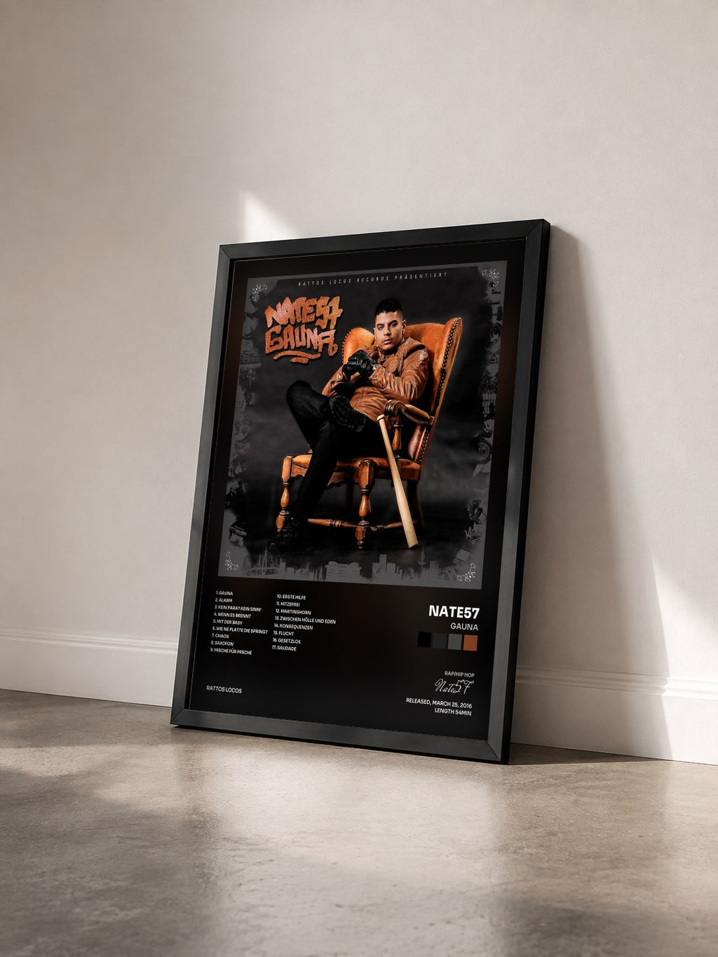 #noir Tableau de l'album Gauna de Nate57 vu de trois quarts, cadre noir