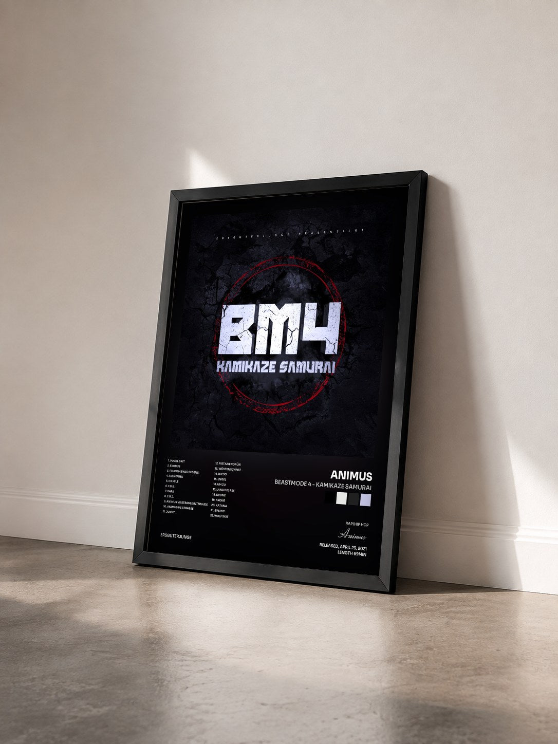 #noir Tableau de l'album Beastmode 4 - Kamikaze Samurai de Animus vu de trois quarts, cadre noir