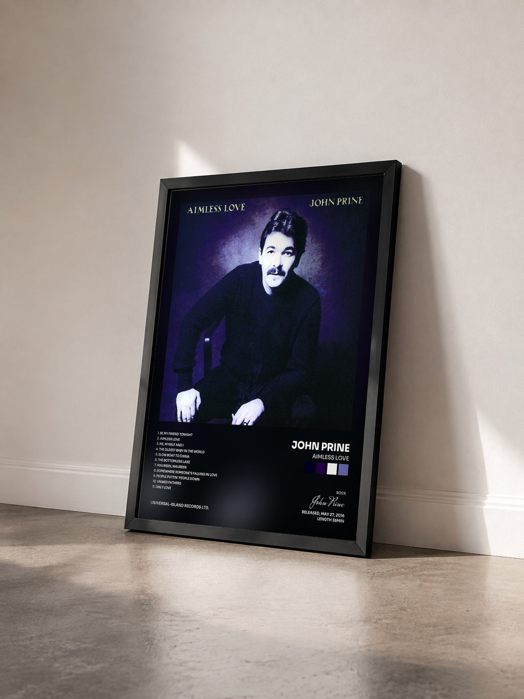 #noir Tableau de l'album Aimless Love de John Prine vu de trois quarts, cadre noir
