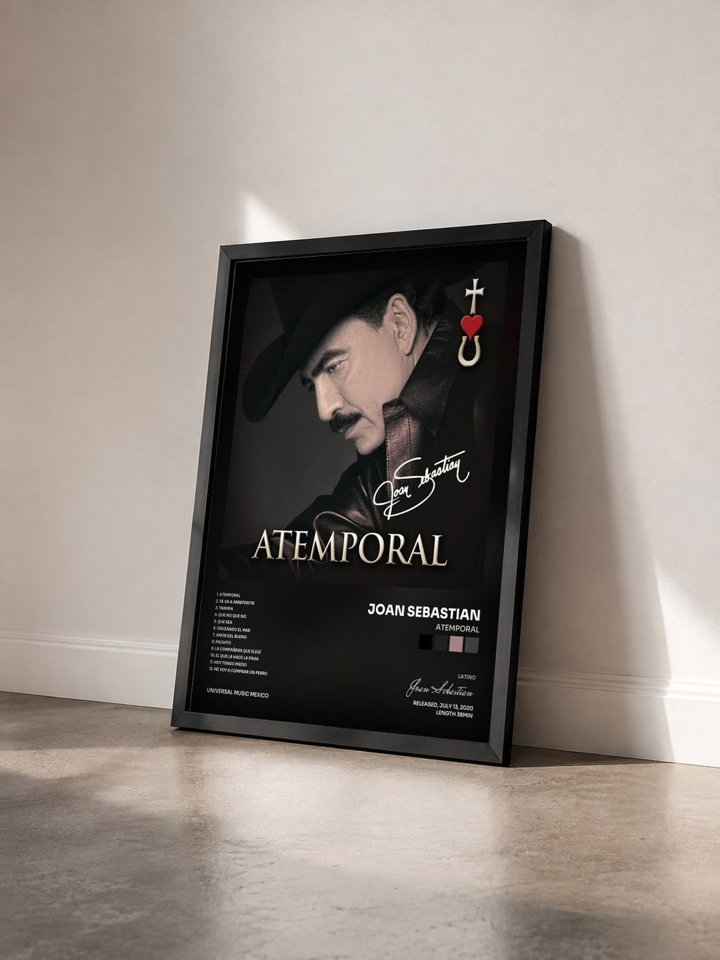 #noir Tableau de l'album Atemporal de Joan Sebastian vu de trois quarts, cadre noir
