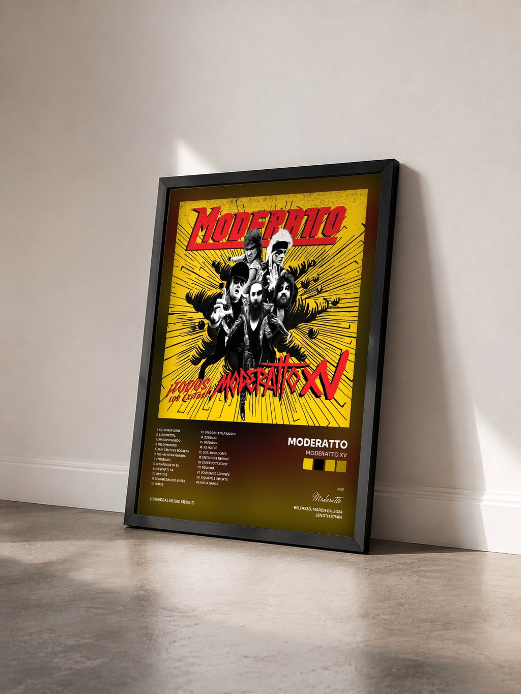 #noir Tableau de l'album Moderatto XV de Moderatto vu de trois quarts, cadre noir